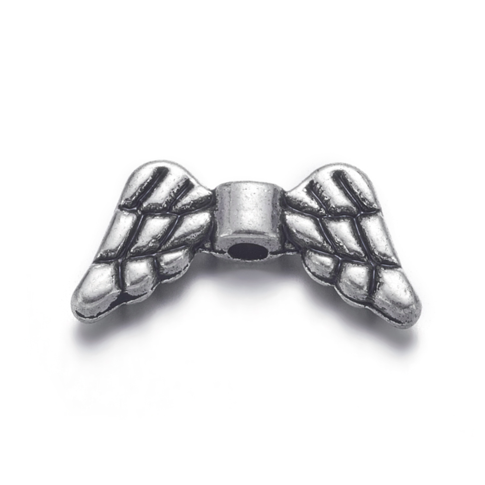 PandaHall Antique Silver Tibetan Silver Wing Beads, Lead Free & Cadmium Free, about 7mm long, 14mm wide, 2mm thick, Hole: 1.5mm Alloy Wing