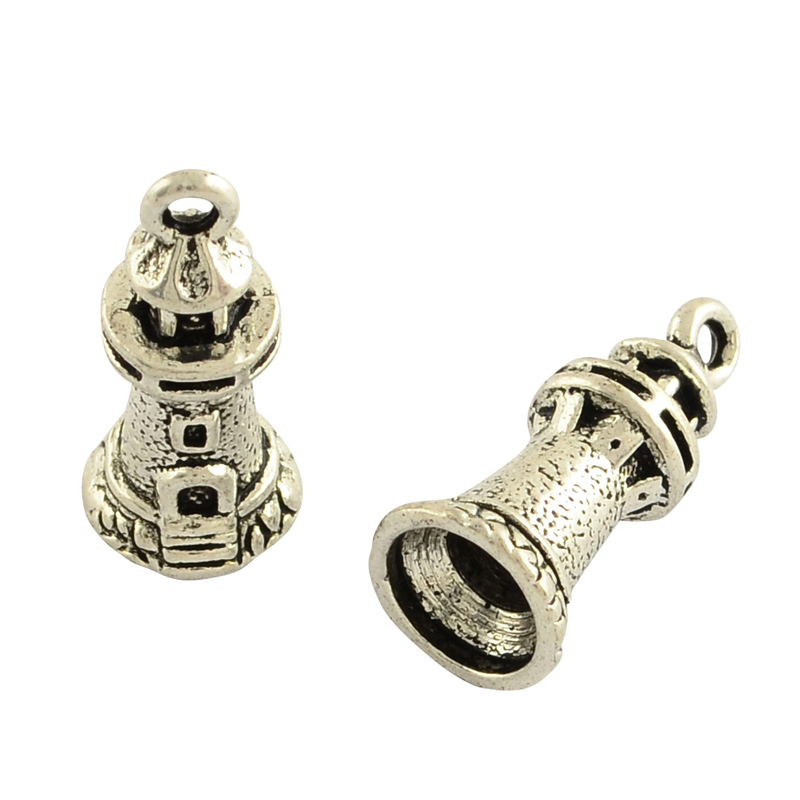 PandaHall Tibetan Style Alloy Building Pendants, Tower, Lead Free & Cadmium Free, Antique Silver, 20.5x9mm, Hole: 2mm; about 552pcs/1000g...