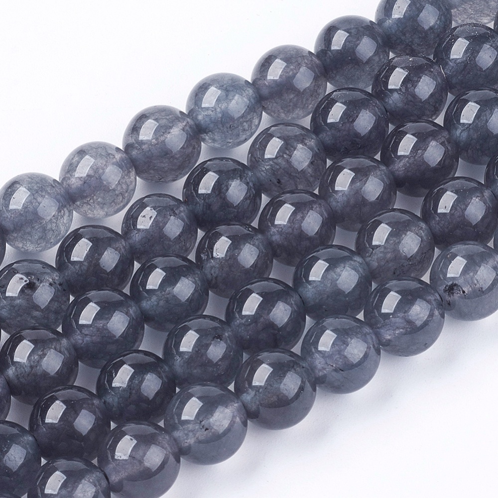 PandaHall Natural Jade Bead Strands, Dyed, Round, DarkSlateGray, 8mm, Hole: 1mm; about 48pcs/strand, 14.9" Other Jade Round Gray