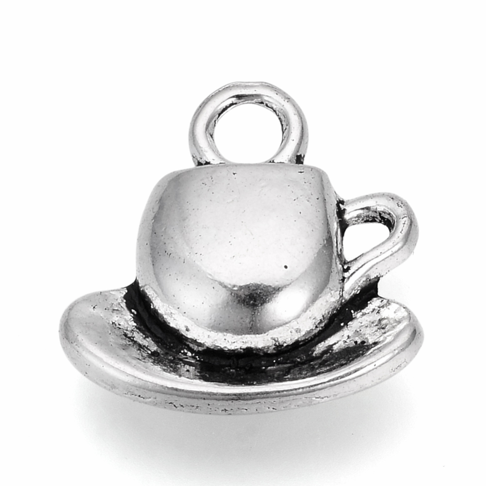 PandaHall Tibetan Style Alloy Pendants, Teacup, Lead Free & Cadmium Free, Antique Silver, 15x14.5x3mm, Hole: 3mm Alloy Tableware