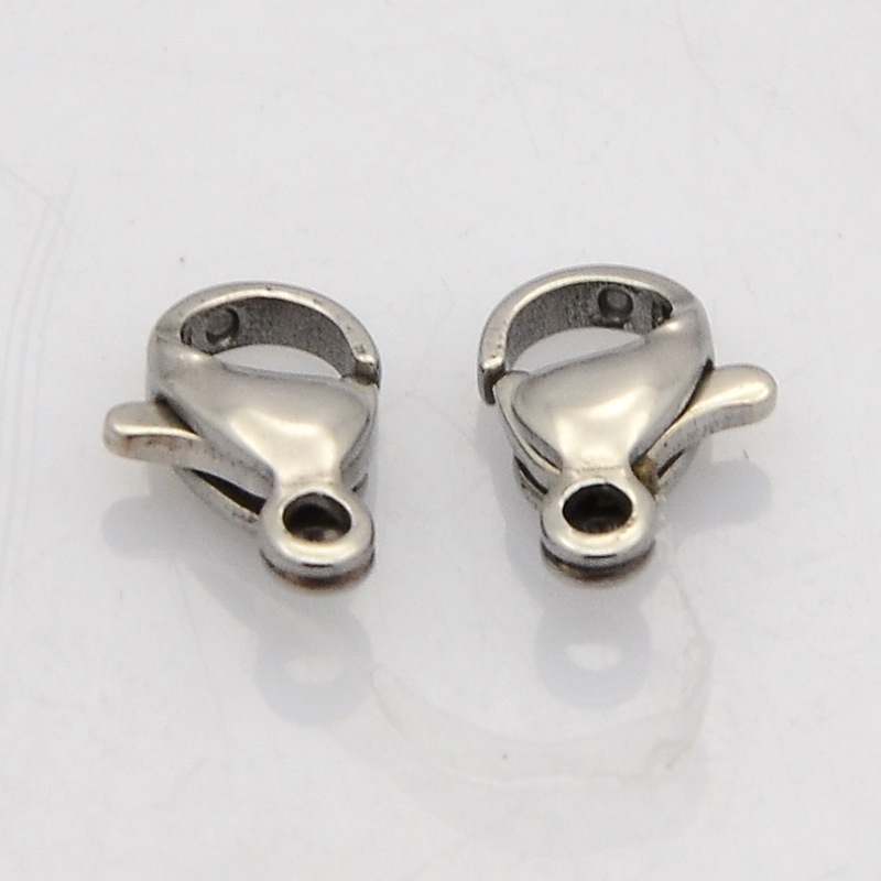 PandaHall 304 Stainless Steel Lobster Claw Clasps, Stainless Steel Color, 11x7x4mm, Hole: 1.5mm Stainless Steel Others