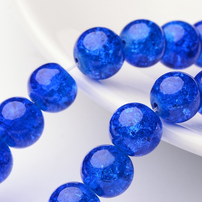 PandaHall 1Strand Blue Transparent Crackle Glass Round Beads Strands, 10mm; Hole: 1.3~1.6mm; about 80pcs/strand, 31.4" Round Blue