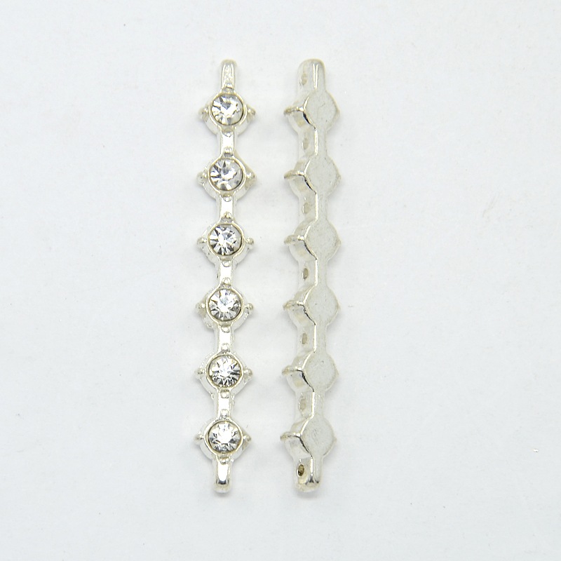 PandaHall Alloy Bar Spacers, with Rhinestone, Grade A, Silver, 49x6.7x4.7mm, Hole: 1.5mm Alloy+Rhinestone Tube Silver