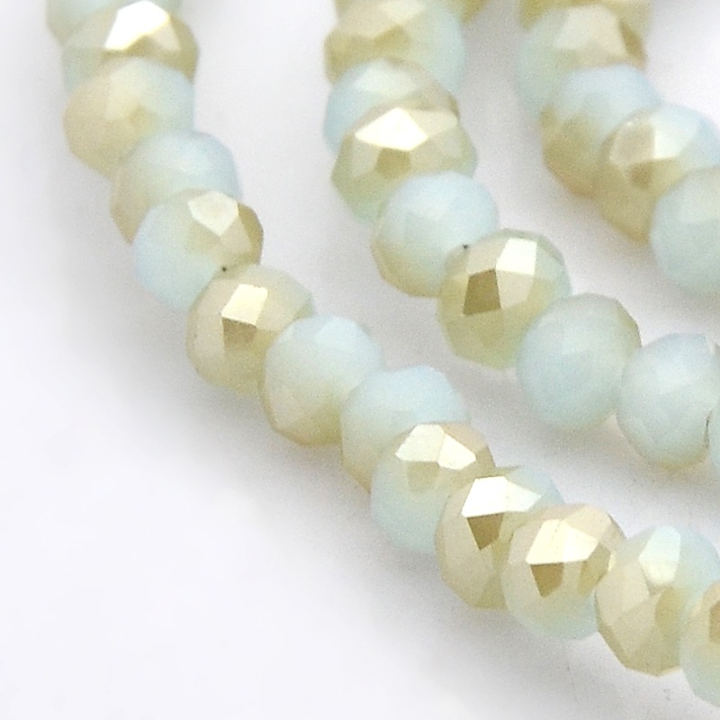 PandaHall Half Rainbow Plated Faceted Rondelle Imitation Jade Glass Beads Strands, LightCyan, 4x3mm, Hole: 1mm; about 150pcs/strand, 17.5"...