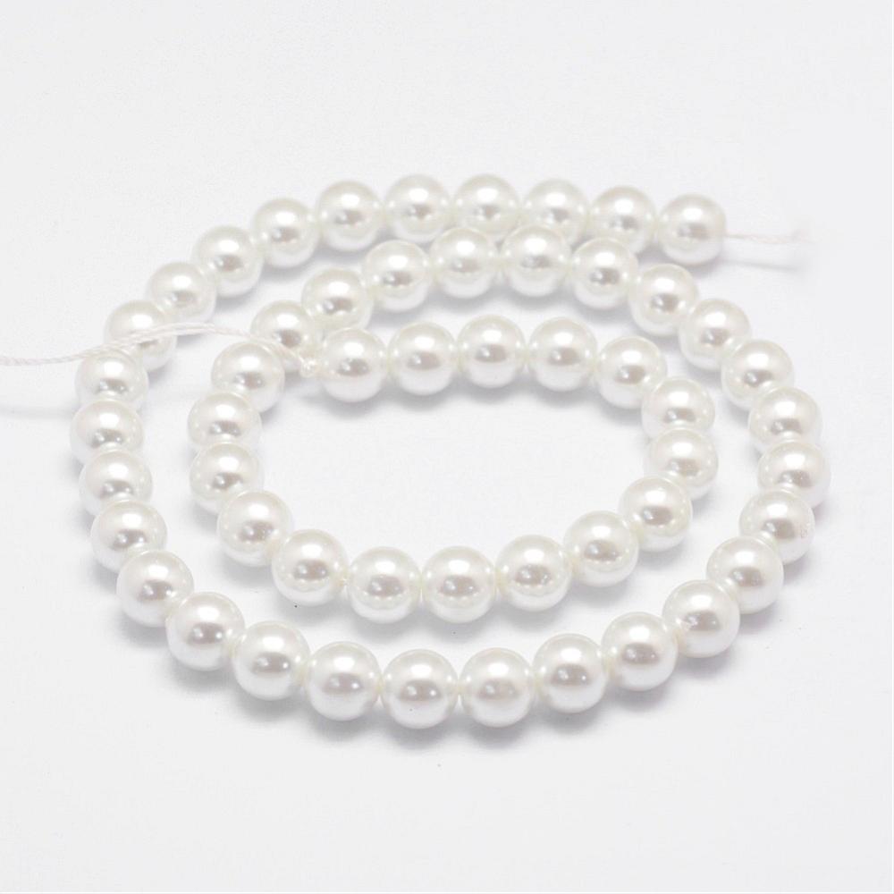 PandaHall Dyed Glass Pearl Beads Strands, Round, with Cotton Thread, Lead Free & Nickel Free & Cadmium Free, White, 8mm, Hole: 1mm; about...
