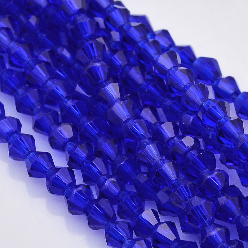 PandaHall Faceted Bicone Glass Beads Strands, Blue, 4x4mm, Hole: 1mm; about 120pcs/strand, 18.1" Glass Bicone Blue