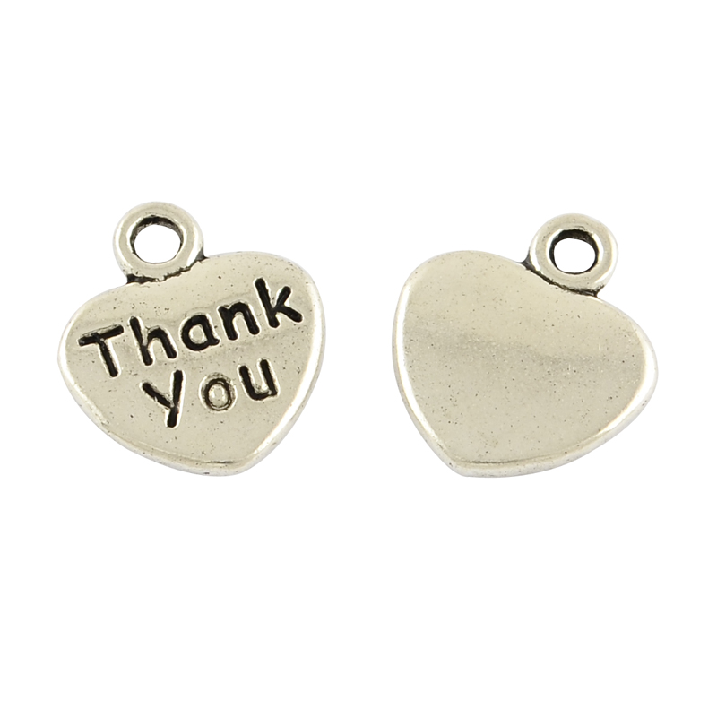 PandaHall Tibetan Style Alloy Charms, Heart with Word Thank you, Lead Free & Cadmium Free, Antique Silver, 12x11x2mm, Hole: 1.5mm Alloy...