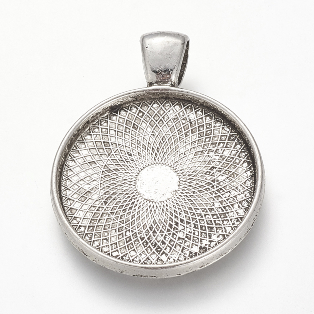 PandaHall Tibetan Style Alloy Pendant Cabochon Settings, Flat Round, Cadmium Free & Nickel Free & Lead Free, Antique Silver, Tray: 25mm;...