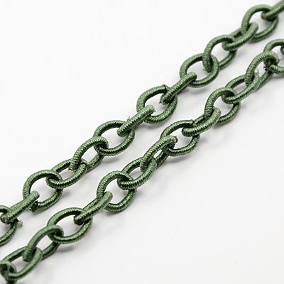 PandaHall Handmade Nylon Cable Chains Loop, Oval, DarkSeaGreen, 10x8x2mm, about 85cm/strand, 33.5" Nylon Green