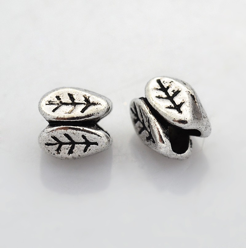 PandaHall Tibetan Style Beads, Leaf, Lead Free & Nickel Free & Cadmium Free, Antique Silver, 7x5.5mm, Hole: 3mm Alloy Leaf