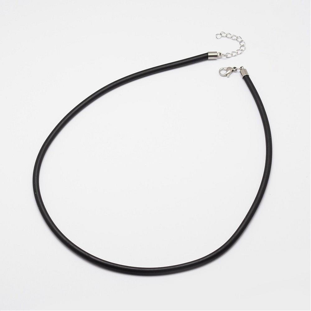 PandaHall Round Leather Cord Necklaces Making, with 304 Stainless Steel Lobster Claw Clasps and Extender Chain, Black, 18.1", 2mm Leather...