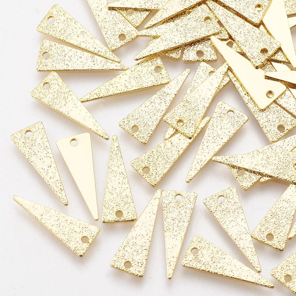 PandaHall Brass Stardust Charms, Triangle, Real Gold Plated, 13x5x0.5mm, Hole: 1mm Brass Triangle