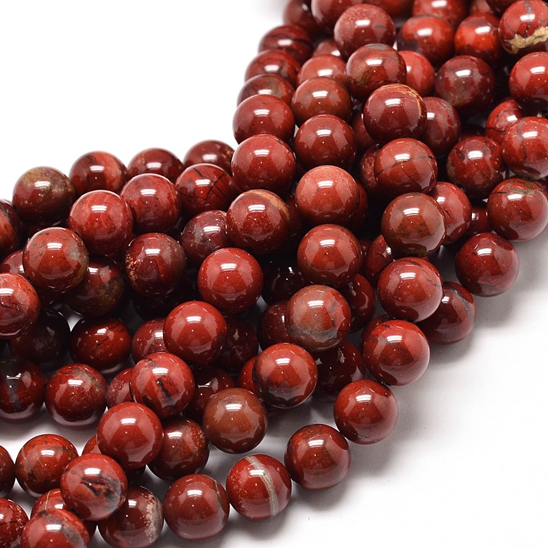 PandaHall Natural Red Jasper Round Bead Strands, 8mm, Hole: 1mm; about 49pcs/strand, 16" Red Jasper Round
