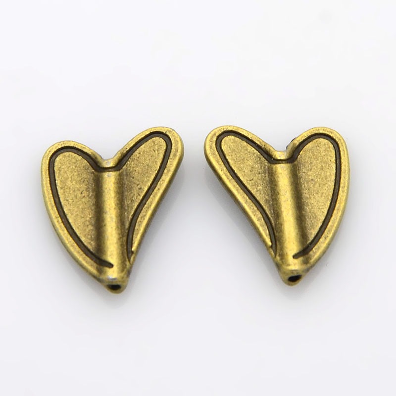 PandaHall Tibetan Style Alloy Heart Beads, Nickel Free, Antique Bronze, 15x12x2.5mm, Hole: 0.5mm Alloy Heart