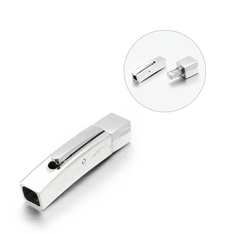 PandaHall Cuboid 304 Stainless Steel Bayonet Bracelet Clasps, Stainless Steel Color, 27.5x5x5.5mm, Hole: 4x4mm Stainless Steel