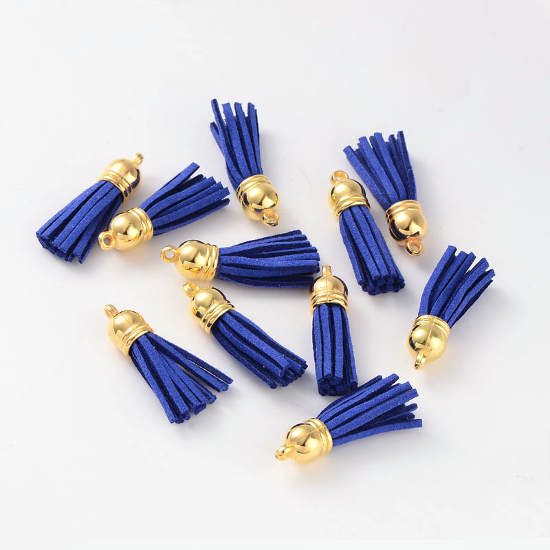 PandaHall Suede Tassels, with CCB Plastic Findings, Nice for DIY Earring or Cell Phone Straps Making, Blue, 38x10mm, Hole: 2mm Suede Blue