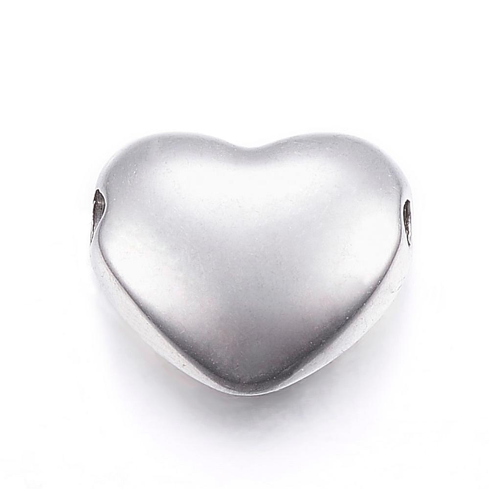 PandaHall 304 Stainless Steel Beads, Heart, Stainless Steel Color, 11x12.5x5mm, Hole: 2mm Stainless Steel Heart