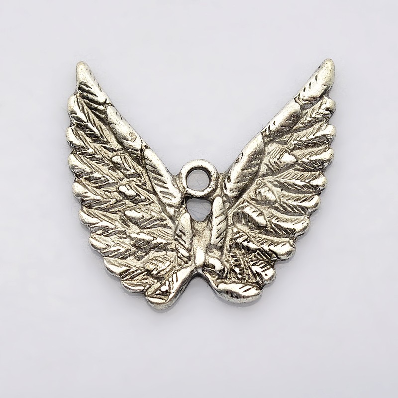 PandaHall Alloy Wing Pendants, Lead Free and Cadmium Free, Antique Silver, 26.5mm long, 29mm wide, 2mm thick, hole: 2.5mm Alloy Wing