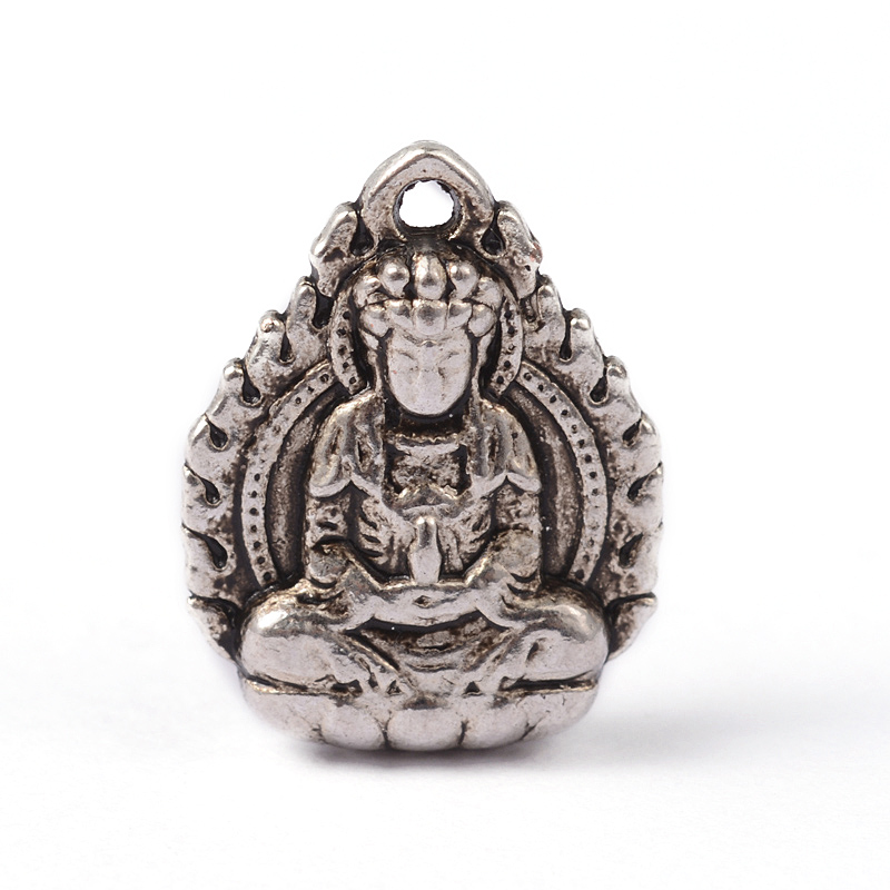 PandaHall Avalokiteshvara Tibetan Style Alloy Pendants, Cadmium Free & Lead Free, Antique Silver, 16x12x4mm, Hole: 1mm Alloy Others