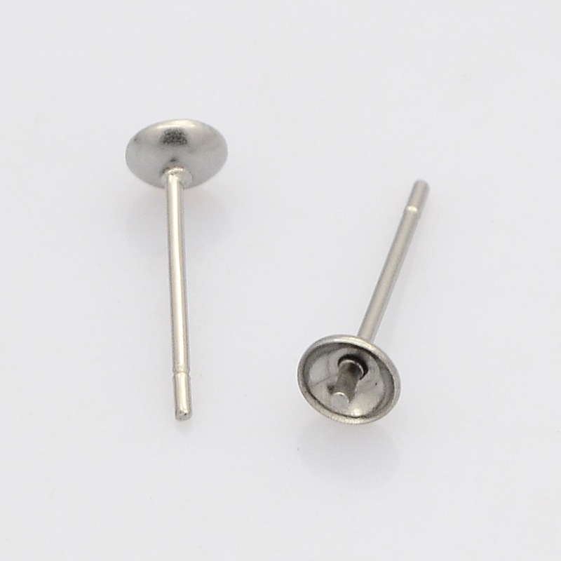 PandaHall 304 Stainless Steel Stud Earring Findings, Stainless Steel Color, 14x4mm, Pin: 0.4mm Stainless Steel