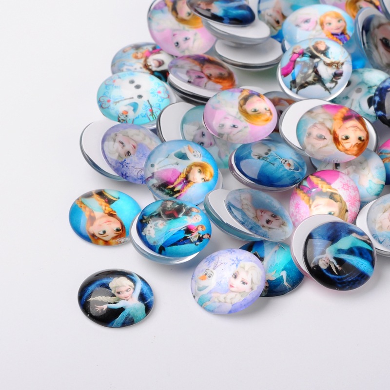 PandaHall Printed Glass Half Round/Dome Cabochons, Mixed Color, 18x5mm Glass Half Round Multicolor