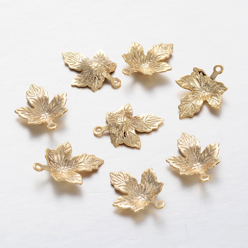 PandaHall Brass Leaf Charms, Golden, 15x12x2mm, Hole: 1mm Brass Leaf