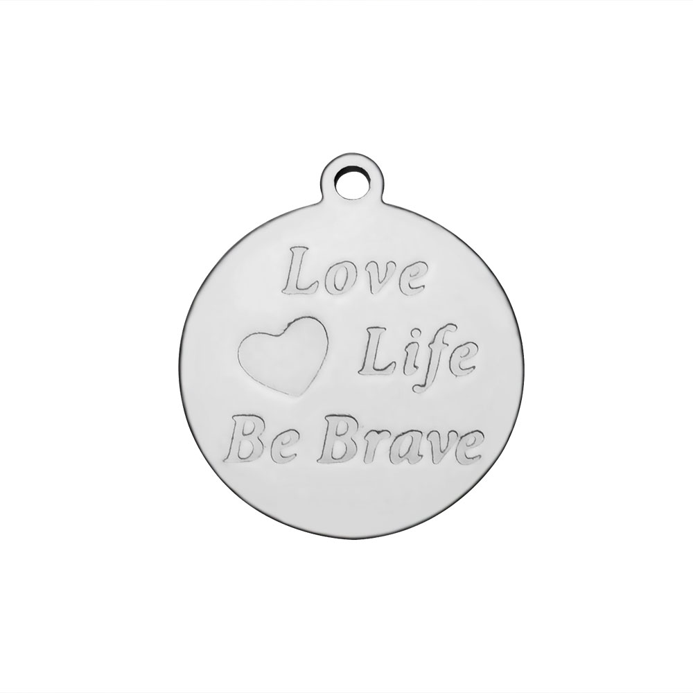 PandaHall 304 Stainless Steel Pendants, Flat Round with Phrase, Stainless Steel Color, 16x1.2mm Stainless Steel Flat Round