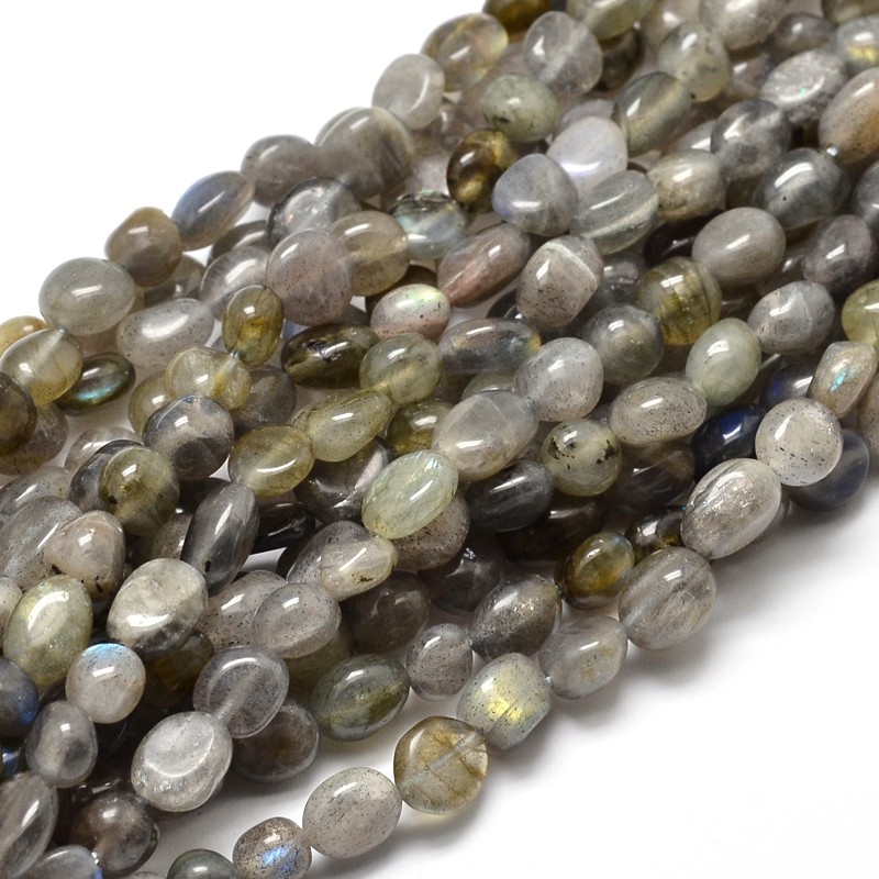 PandaHall Natural Labradorite Nuggets Beads Strands, 5~10x6~7x3~7mm, hole: 1mm; about 14.9"~15.7" Labradorite Nuggets
