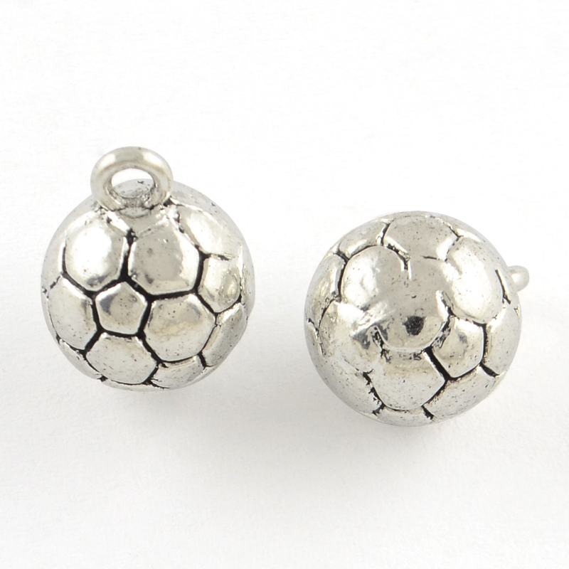 PandaHall Tibetan Style Football Alloy Charms, Cadmium Free & Nickel Free & Lead Free, Antique Silver, 11x14mm, Hole: 2mm; about...