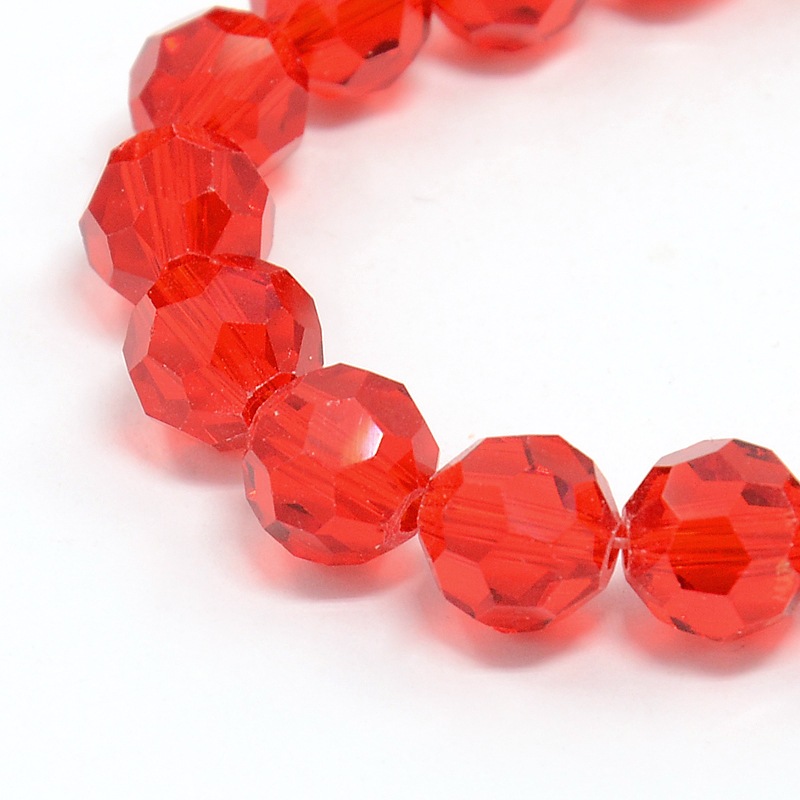 PandaHall Glass Beads Strands, Faceted, Round, Red, 4mm, Hole: 1mm; about 100pcs/strand, 13.7" Glass Round Red