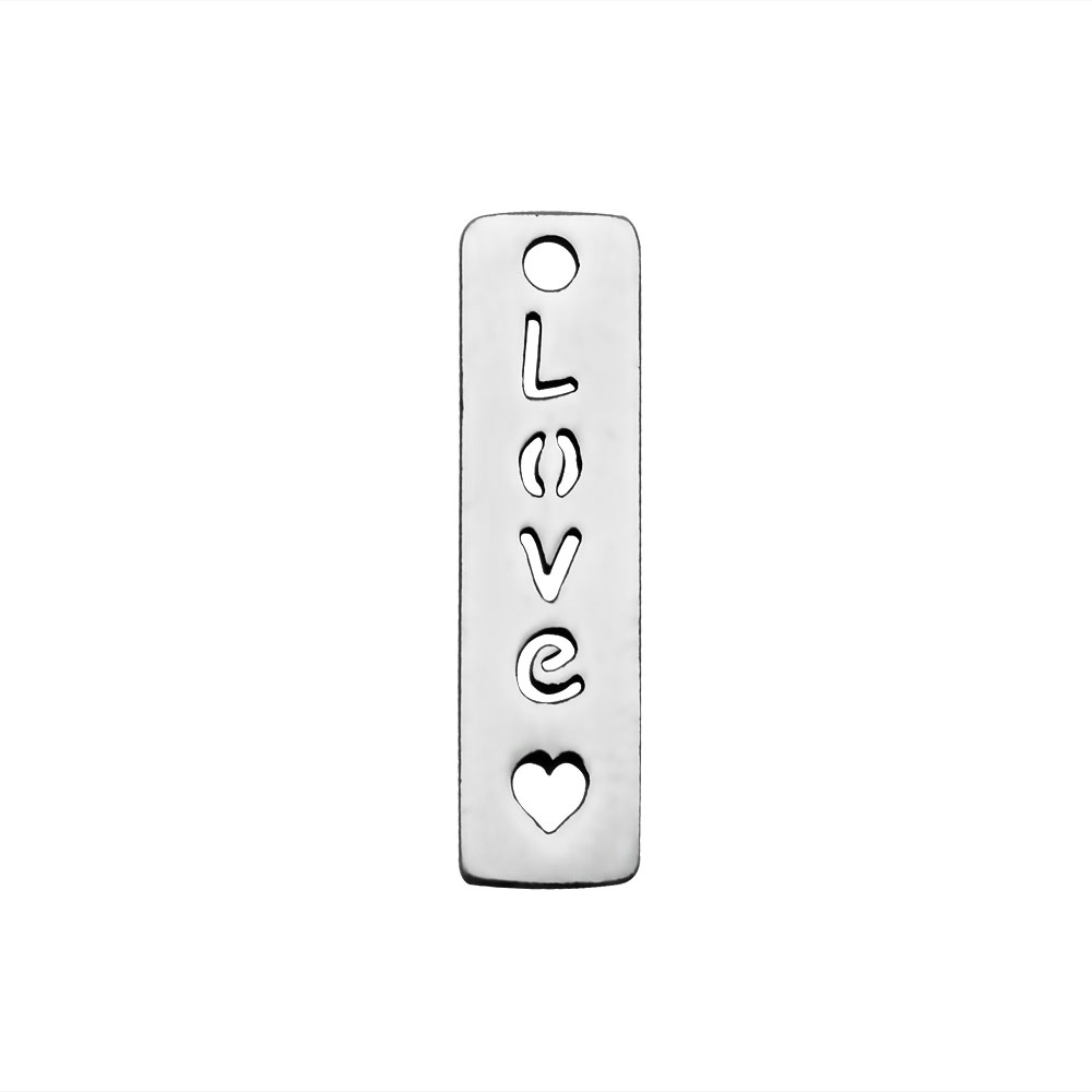 PandaHall 304 Stainless Steel Pendants, Rectangle with Word Love, Stainless Steel Color, 20x5x1.2mm, Hole: 1.5mm Stainless Steel Rectangle