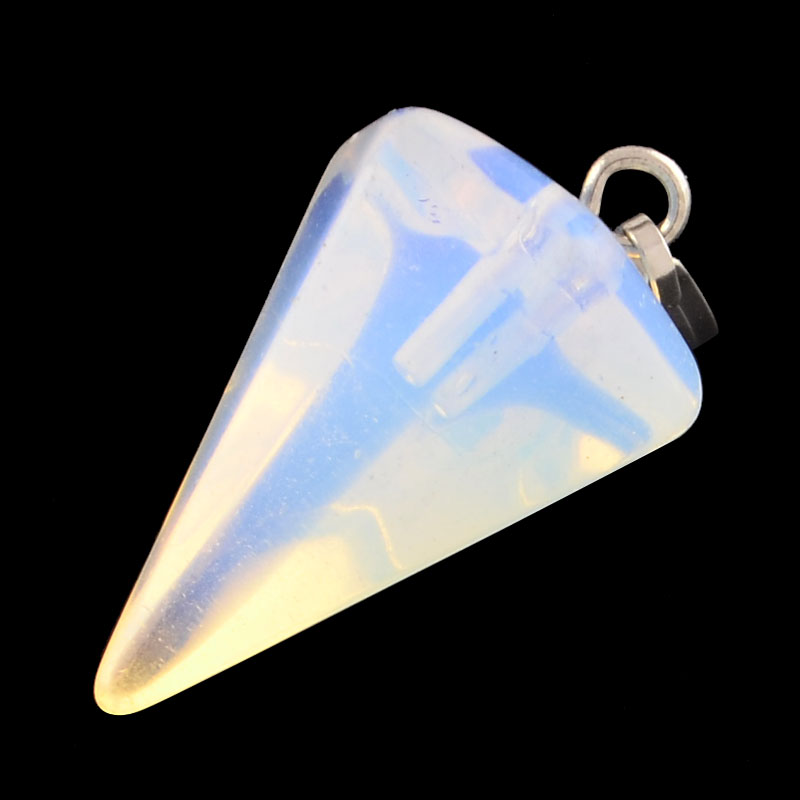 PandaHall Cone/Spike/Pendulum Opalite Stone Pendants, with Platinum Plated Iron Findings, 25~27x14x14mm, Hole: 6x3mm Opalite Cone