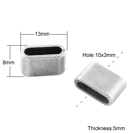 PandaHall Tibetan Style Slide Charms, Lead Free, Rectangle, Antique Silver, 8x13x5mm, Hole: 10x3mm Alloy Rectangle