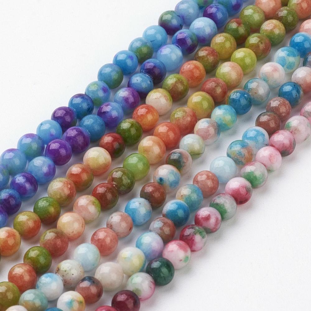PandaHall Jade Beads Strands, Natural White Jade, Dyed, Round, Mixed Color, 6mm, Hole: 1mm; about 69pcs/strand, 15.7" White Jade Round...
