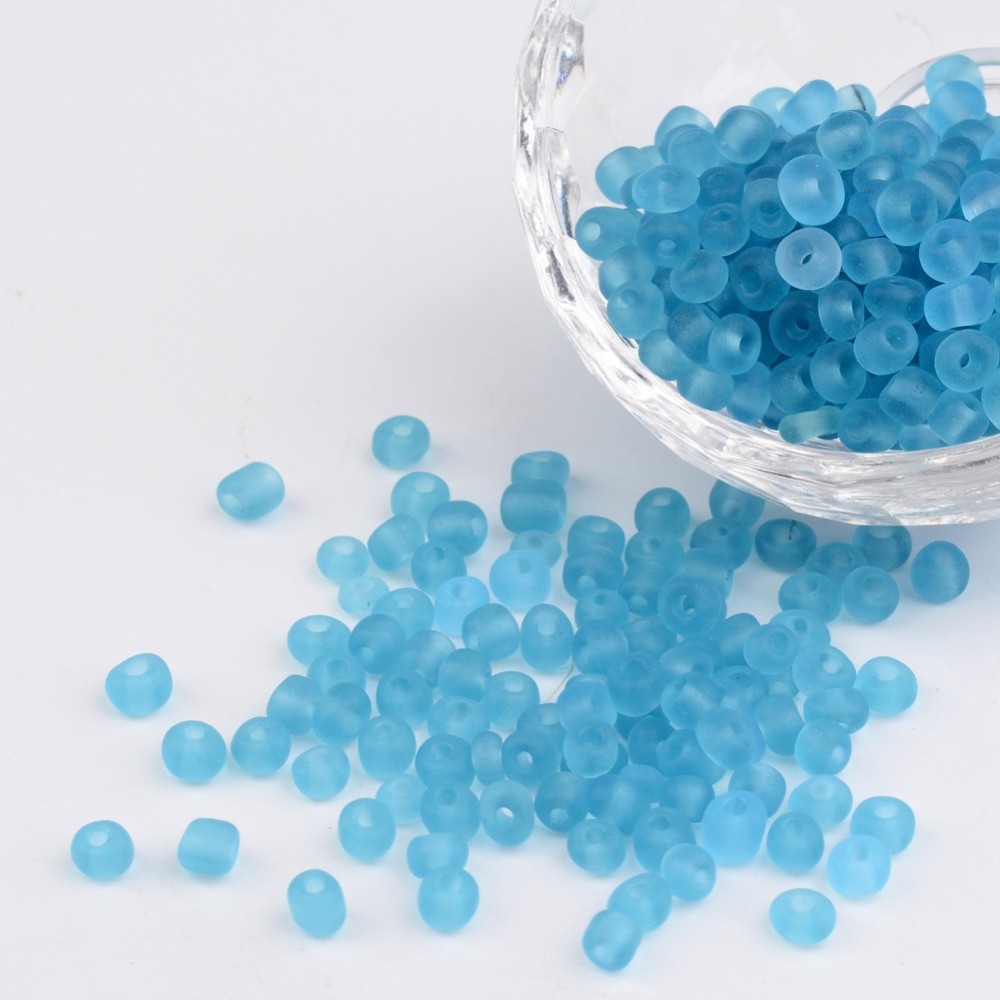 PandaHall 6/0 Frosted Round Glass Seed Beads, SkyBlue, Size: about 4mm in diameter, hole:1.5mm, about 495pcs/50g Glass Blue