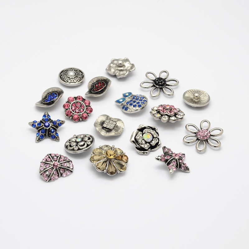PandaHall Mixed Alloy Rhinestone Jewelry Snap Buttons, Antique Silver, 19~29x20~29x6~13mm; Knob: 5~5.5mm Alloy+Rhinestone Others Multicolor