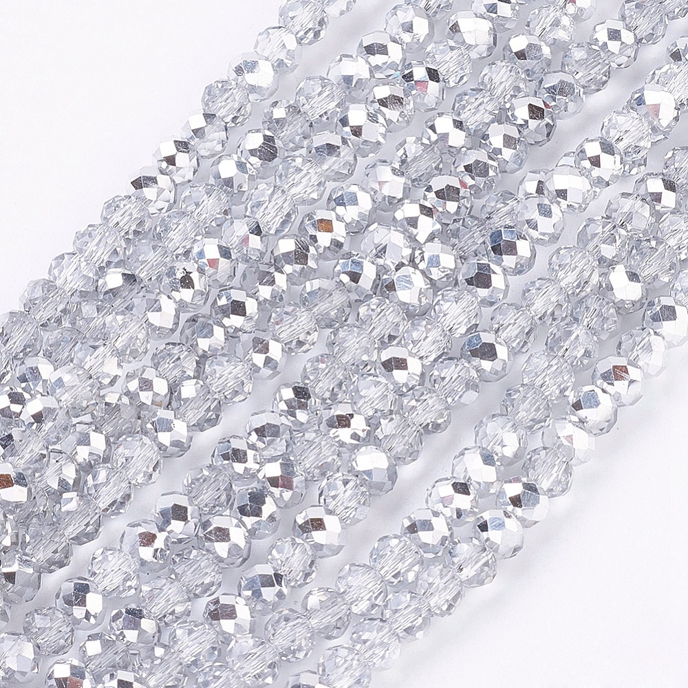 PandaHall Electroplate Glass Faceted Rondelle Beads Strands, Half Plated, Silver, 4x3mm, Hole: 1mm; about 140pcs/strand, 16.5" Glass...