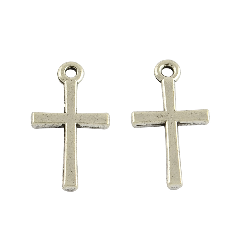 PandaHall Tibetan Style Alloy Cross Pendants, Lead Free & Nickel Free, Antique Silver, 18x10x1.5mm, Hole: 1mm Alloy Cross