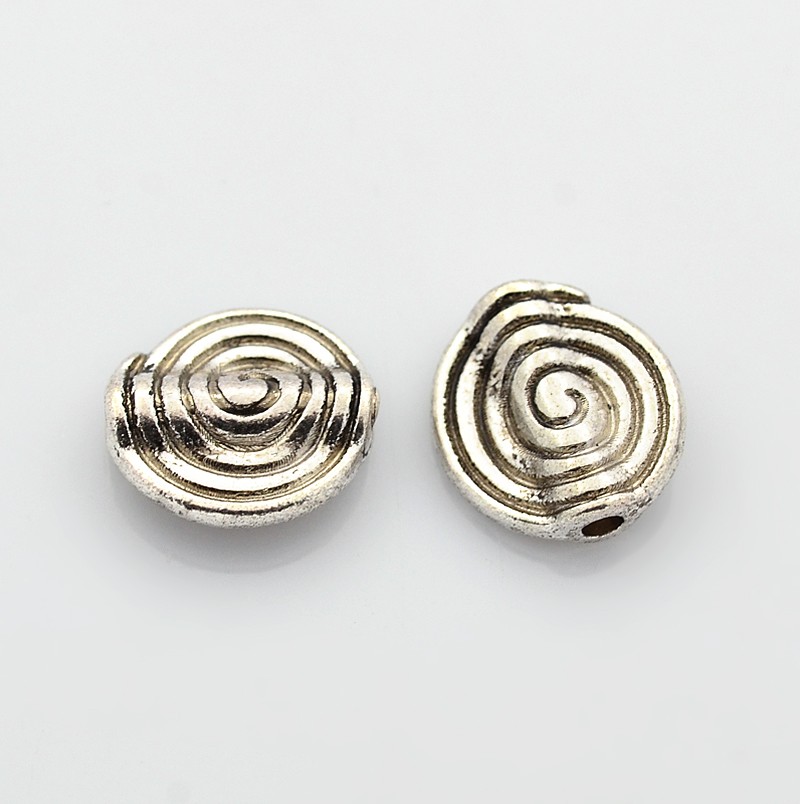 PandaHall Tibetan Style Beads, Lead Free & Nickel Free & Cadmium Free, Flat Round, Antique Silver Color, Size: about 11mm in diameter, 4mm...