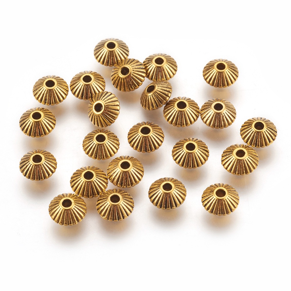 PandaHall Tibetan Style Beads, Antique Golden Color, Lead Free & Cadmium Free, Bicone, Size: about 7.8mm in diameter, 5.5mm thick, hole: 1mm...
