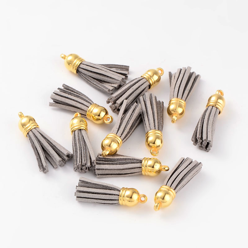 PandaHall Suede Tassels, with CCB Plastic Findings, Nice for DIY Earring or Cell Phone Straps Making, DarkGray, 38x10mm, Hole: 2mm Suede...