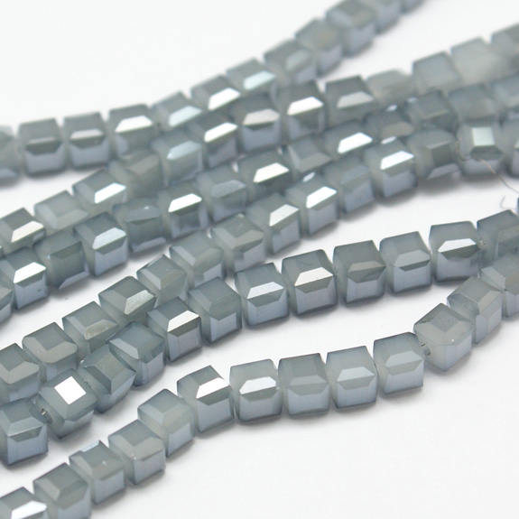 PandaHall Electroplate Glass Beads Strands, Imitation Jade, Faceted Cube, LightSteelBlue, 6x6x6mm, Hole: 1mm Glass Cube Blue