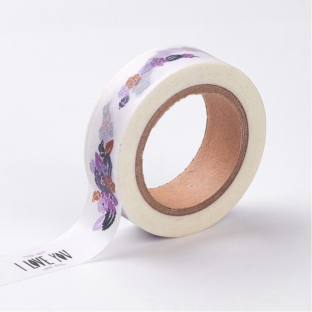 PandaHall Flower Pattern DIY Scrapbook Decorative Adhesive Tapes, White, 5/8"(15mm); about 10.9yards/roll(10m/roll) Paper White