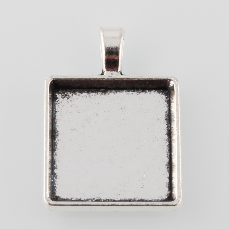 PandaHall Tibetan Style Antique Silver Alloy Square Pendant Cabochon Settings, Tray: 20x20mm; 32x24x4mm, Hole: 3.5x6mm; about 192pcs/1000g...