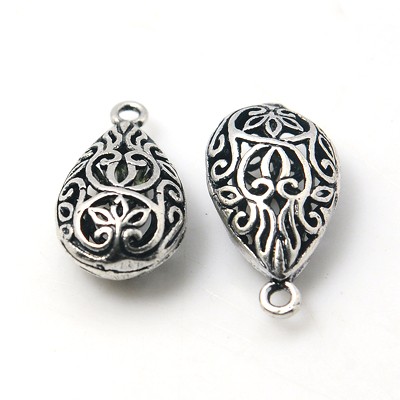 PandaHall Brass Pendants, Hollow, Drop, Plated Antique Silver Color, about 21mm long, 11.5mm wide, 7.5mm thick, hole: 1.5mm Brass Drop