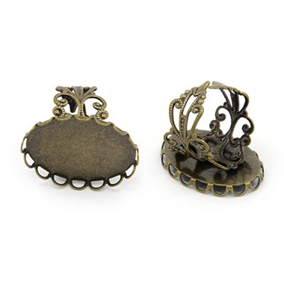PandaHall Adjustable Brass Filigree Ring Components, Pad Ring Bases, Nickel Free, Antique Bronze, 16mm, Tray: 25x18mm Brass
