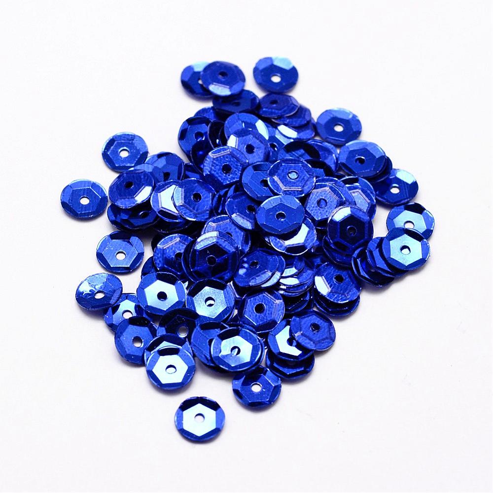 PandaHall Plastic Paillette Beads, Semi-cupped Sequins Beads, Center Hole, Blue, 6~7x0.5mm, Hole: 1mm Plastic Disc Blue