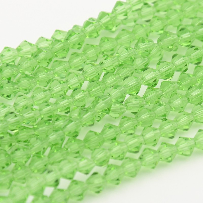 PandaHall Faceted Bicone Glass Beads Strands, LawnGreen, 4x4mm, Hole: 1mm; about 120pcs/strand, 18.1" Glass Bicone Green