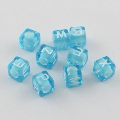 PandaHall Mixed Cube with Letter Transparent Acrylic Beads, DeepSkyBlue, 6x6x6mm, Hole: 3mm; about 3100pcs/500g Acrylic Cube Blue