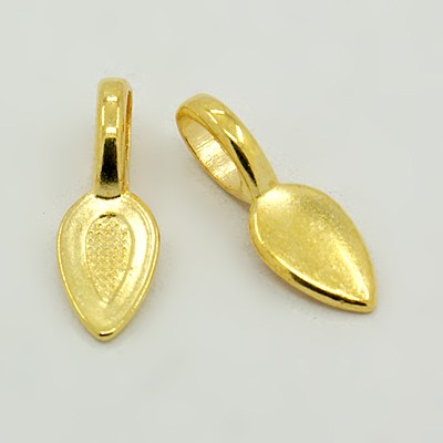 PandaHall Tibetan Style Glue-on Flat Pad Bails, Lead Free & Nickel Free & Cadmium Free, Leaf, Golden, 21x8x6mm, Hole: 4x6mm Alloy